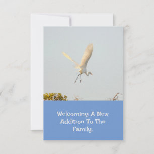 Geburtsankündigung mit fliegendem Storch. RSVP Karte