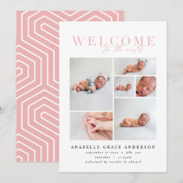 Geburtsankündigung Multi-Foto Rosa Girl-Skript Dankeskarte