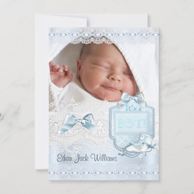 Geburtsankündigung Neue Baby Boy Foto Schuhe 2 Ankündigung (Vorderseite)