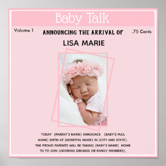 Geburtsankündigung Poster Baby Girl
