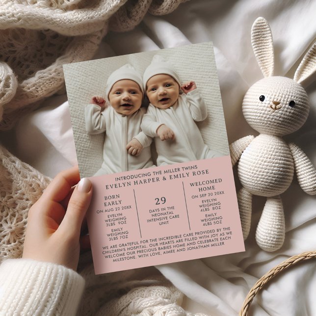 Geburtsankündigung Preemie Twins NICU Pink Card Ankündigung (Von Creator hochgeladen)