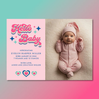 Geburtsankündigung Retro Groovy Hello Baby Card Ankündigung