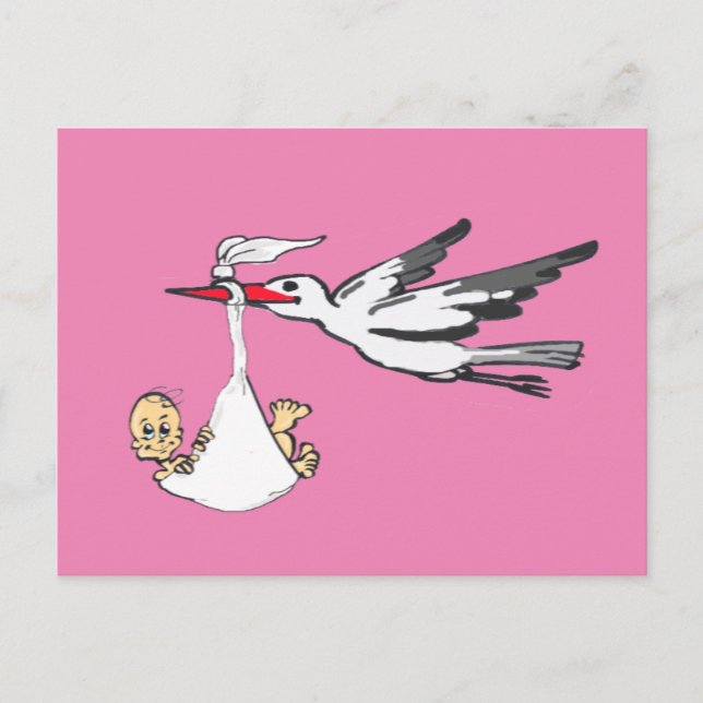 Geburtsankündigung Stork & Baby Girl Postcard Postkarte (Vorderseite)