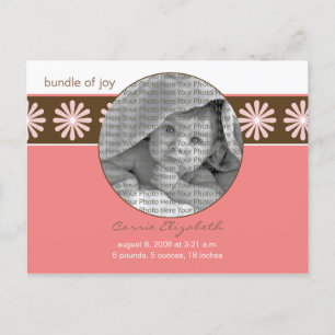 Geburtsankündigung von Baby Pink-Blume Ankündigungspostkarte