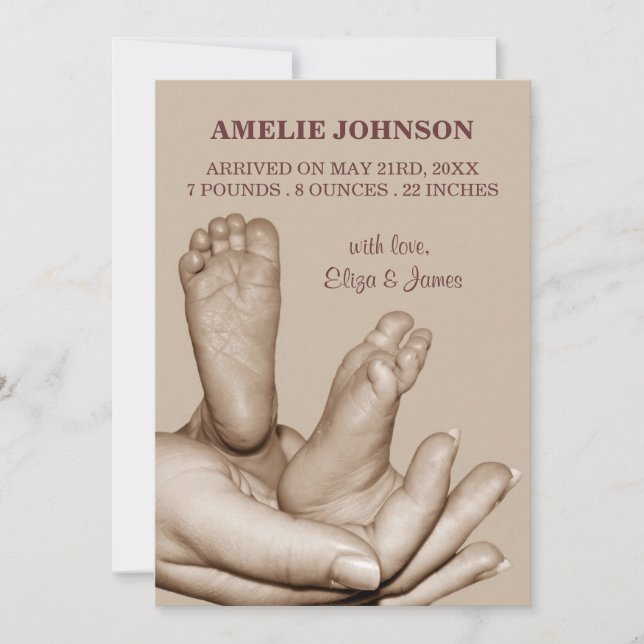 Geburtsankündigung von Babyfüßen Ankündigung (Vorderseite)