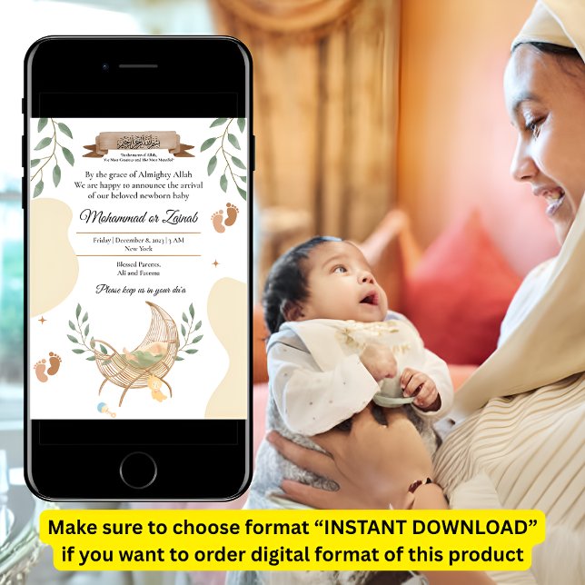 Geburtsankündigung von Cradle Unisex Muslim Baby Einladung (Von Creator hochgeladen)