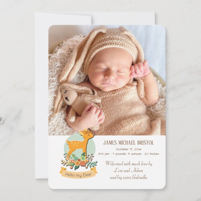 Geburtsankündigung von Little Deer Foto Ankündigung (Vorderseite)