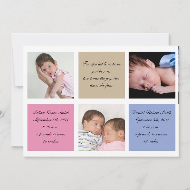 Geburtsankündigung von Zwillingen - Mädchen und Ju Ankündigung (Vorderseite)