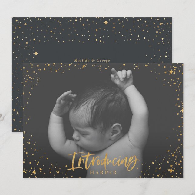 Geburtsankündigung zur Einführung von Goldskriptst Ankündigung (Vorne/Hinten)