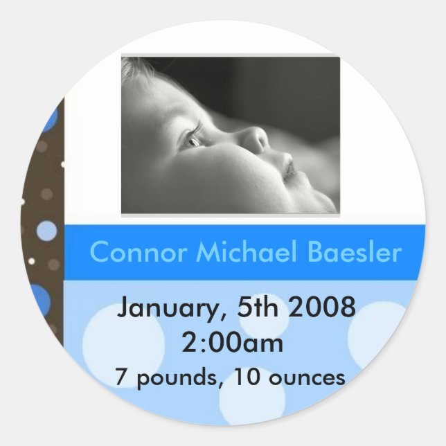 Geburtsankündigungsaufkleber BOY Runder Aufkleber (Vorderseite)