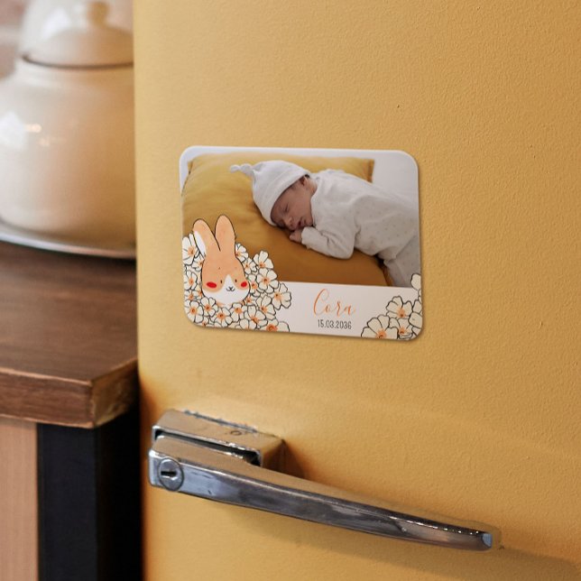 Geburtsanzeige Magnet Hase und Blumen (Von Creator hochgeladen)