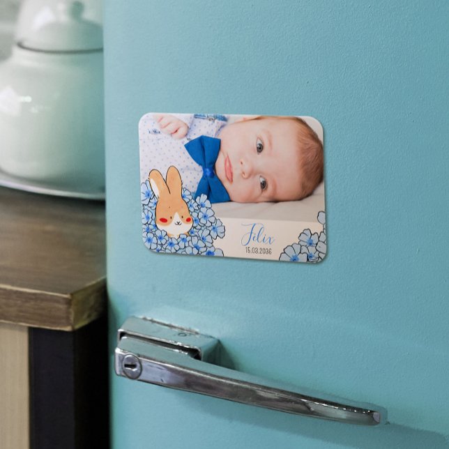 Geburtsanzeige Magnet Hase und Blumen (Von Creator hochgeladen)