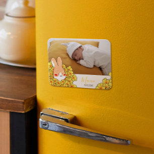 Geburtsanzeige Magnet Hase und Blumen