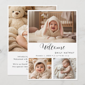 Geburtsanzeigenkarte | Willkommen Baby Foto Collag Ankündigung