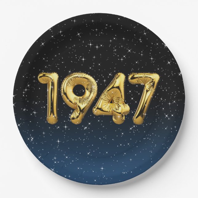 Geburtsballons 1947 in Sternen Pappteller (Vorderseite)