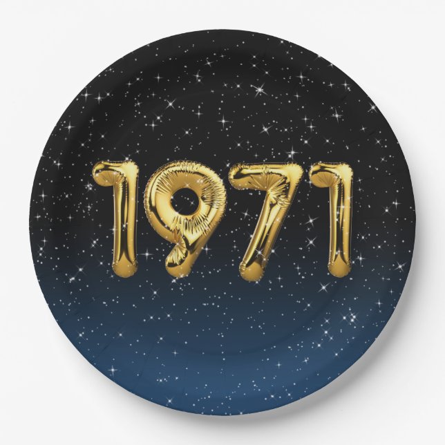 Geburtsballons 1971 in Sternen Pappteller (Vorderseite)