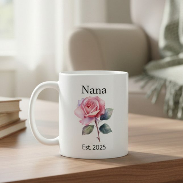 Geburtsblume Juni Rose für Nana mit Jahr Kaffeetasse (Von Creator hochgeladen)