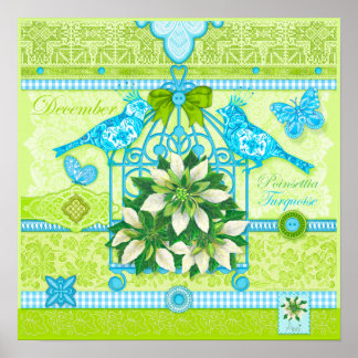 Geburtsblume und Edelstein Dezember Vogelkäfig Pos Poster