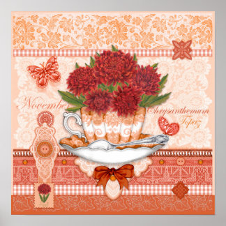 Geburtsblume und Edelstein November Teetassenposte Poster
