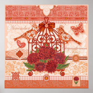 Geburtsblume und Edelstein November Vogelkäfig Pos Poster