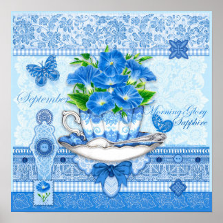 Geburtsblume und Edelstein September Teetasse Post Poster