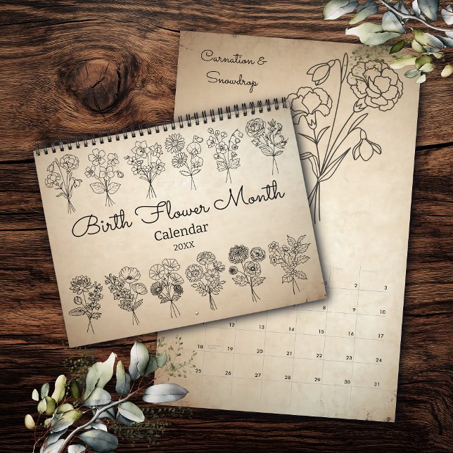 Geburtsblumen-Monat-Boho-Kraft-Kalender Kalender (Von Creator hochgeladen)
