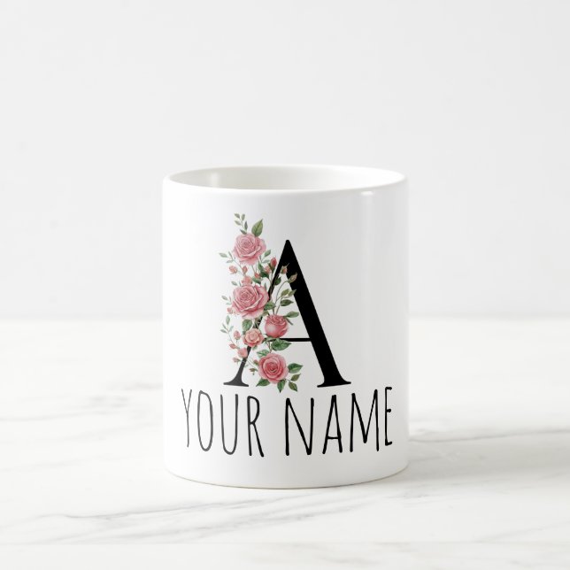 Geburtsblumen-Monogramm-Name-Tasse Kaffeetasse (Mittel)