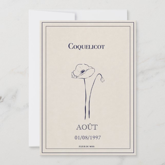 Geburtsblumenkarte August Coquelicot Feiertagskarte (Vorderseite)