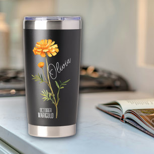 Geburtsblumenmonat Oktober Ringelblume Name Schwar Thermobecher