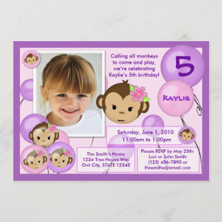 Geburtsdatum der Affe Einladung lila rosa (Foto)