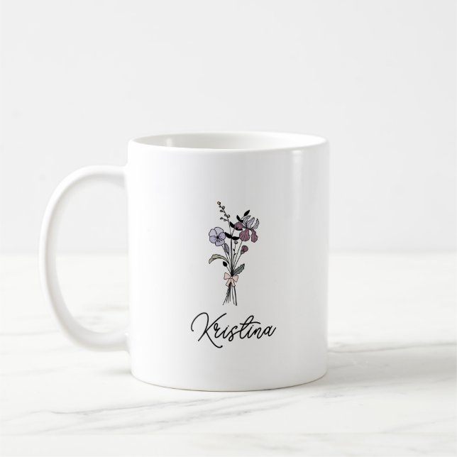 Geburtsdatum Februar Blume & elegante Skriptbezeic Kaffeetasse (Links)
