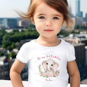 Geburtsdatum Mädchen Elephant Pink Personalisierte Kleinkind T-shirt