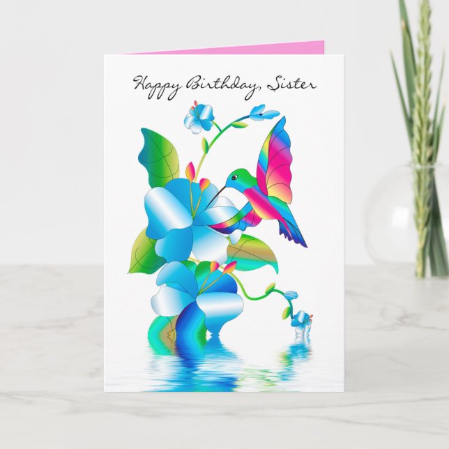 Geburtsdatum Sis, Hummingbird & Blume Card Karte (Vorderseite)