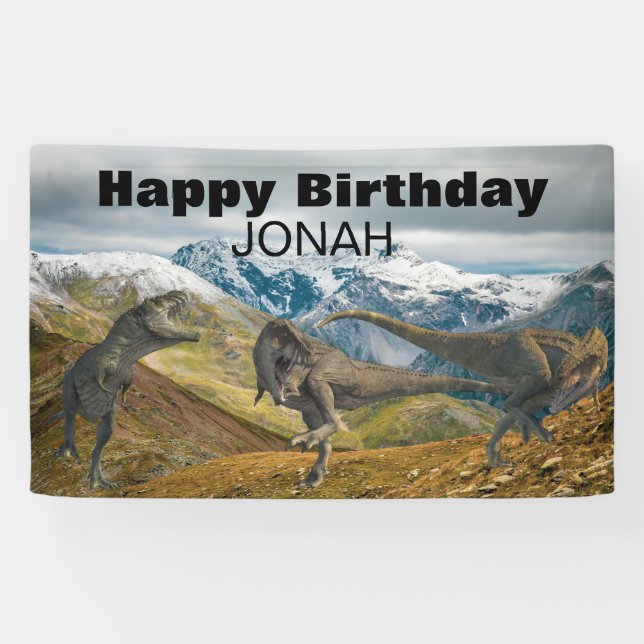 Geburtsday Party Name Dinosaur Tyrannosaurus Banner (Horizontal)