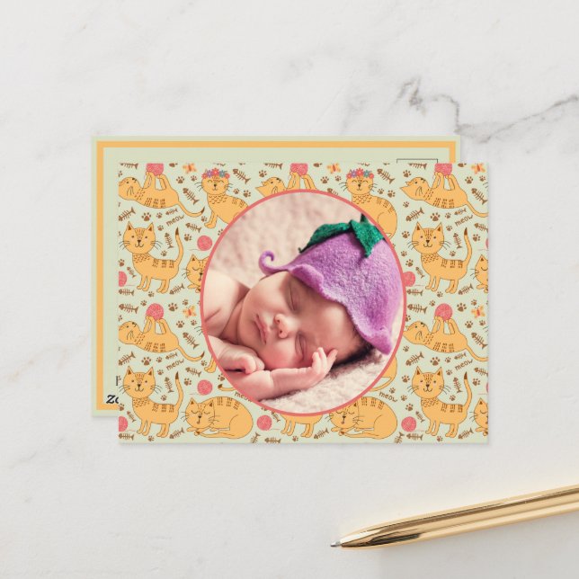 Geburtshilfeverkündung glückliche Katzen, die schl Postkarte (Vorderseite/Rückseite Beispiel)