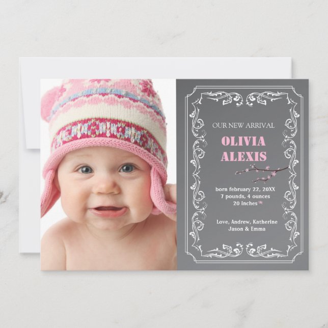 Geburtshinweis Foto Chalkboard Ankündigung (Vorderseite)