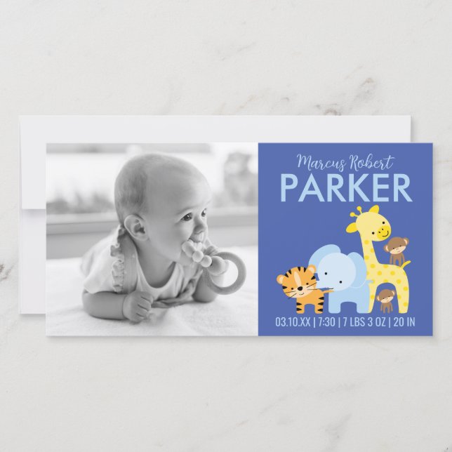 Geburtshinweis Fotokarten (blau) Ankündigung (Vorderseite)