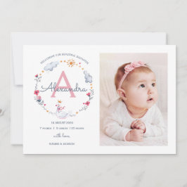 Geburtshinweis-Monogramm-Prinzessin Schwan Dankeskarte