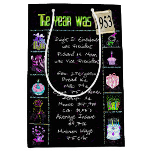 Geburtsjahr 1953 Fun Trivia auf schwarz Mittlere Geschenktüte