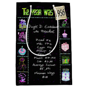 Geburtsjahr 1956 Fun Trivia auf schwarz Mittlere Geschenktüte