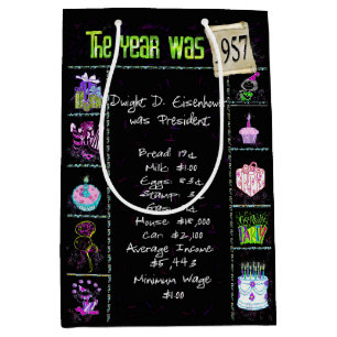 Geburtsjahr 1957 Fun Trivia auf schwarz Mittlere Geschenktüte