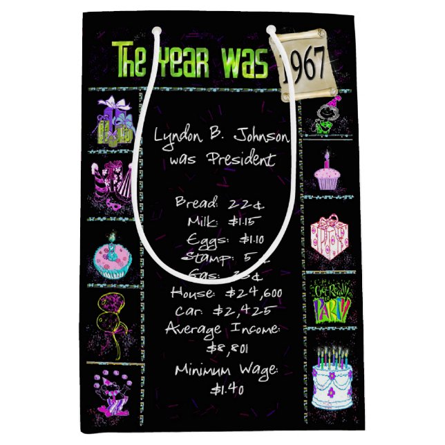 Geburtsjahr 1967 Fun Trivia auf schwarz Mittlere Geschenktüte (Vorderseite)