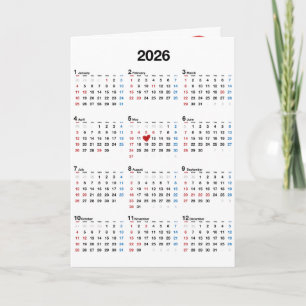 Geburtsjahr 2026 mit rotem Herzen Karte