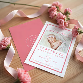 Geburtskarte des Kindes - Modernes Rosa und Weiß Ankündigung