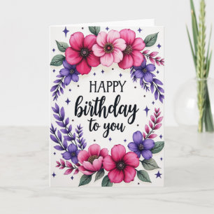Geburtskarte mit gestreiftem Blumenkranz Karte