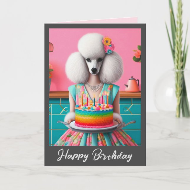 Geburtskarte | Poodle Dog Birthday Cake 7 Kerzen Karte (Vorderseite)
