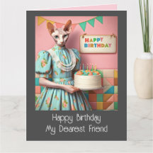 Geburtskarte | Sphynx Cat Lady with Birthday Cake