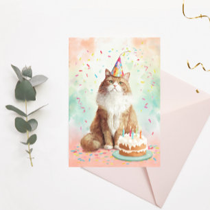 Geburtskat Postkarte - Niedliches Party Katze mit 