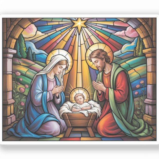 Geburtskirche-Buntglas-Kunst – Heiligabend der Hei Aufkleber (Vorderseite)