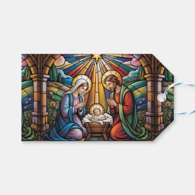 Geburtskirche-Buntglas-Kunst – Heiligabend der Hei Geschenkanhänger (Vorderseite (Horizontal))